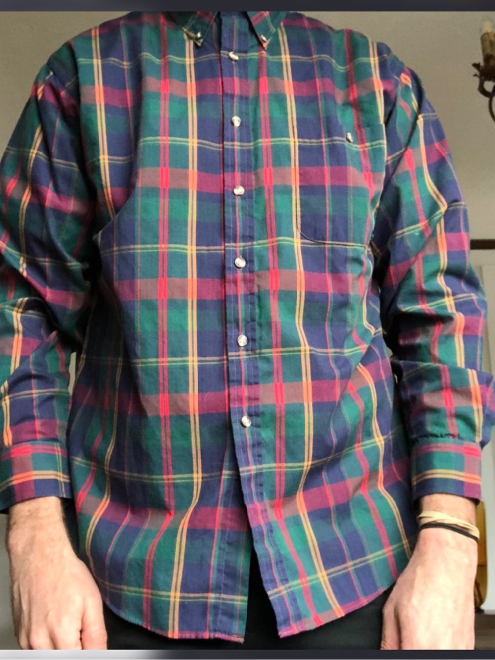 Men's Green & Navy Plaid Button-Down Shirt